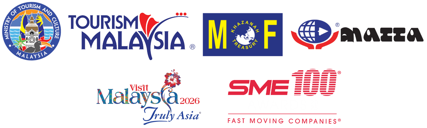 Daya Sakti Travel & Tours licenses and awards including Ministry of Tourism and Culture Malaysia, Tourism Malaysia, MOF, MATTA, Visit Malaysia 2026, and SME100 Awards 2025.